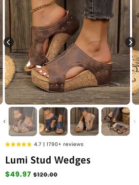 Umi Distressed Brown Stud Wedge Slide Sandals